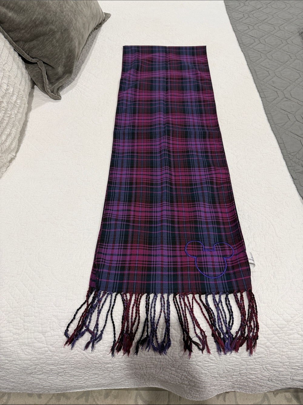 Plaid Fringe Scarf in Purple and Navy